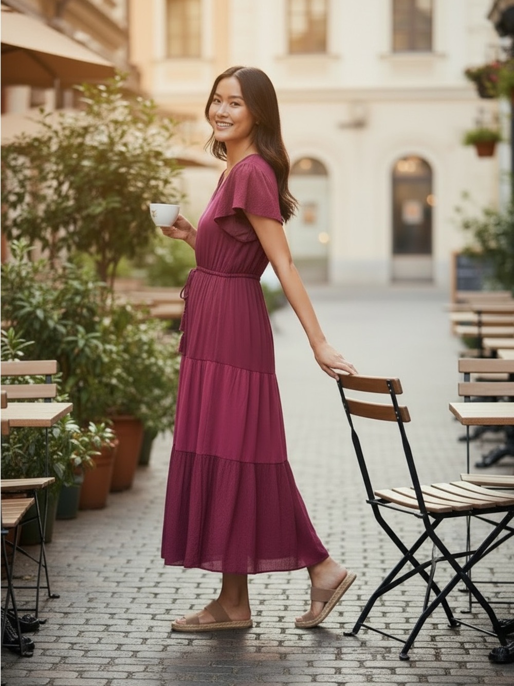 Lucky Brand Tiered V-Neck Tassel Tie Dress - Picture 2 of 7